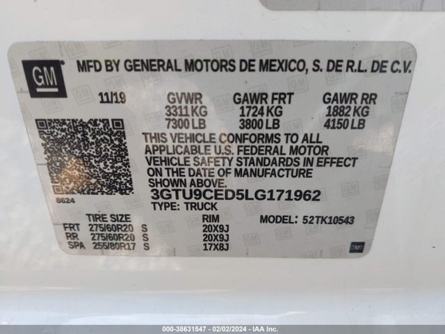GMC Sierra 1500 4wd  Short Box Elevation 2020 3GTU9CED5LG171962 Image 9