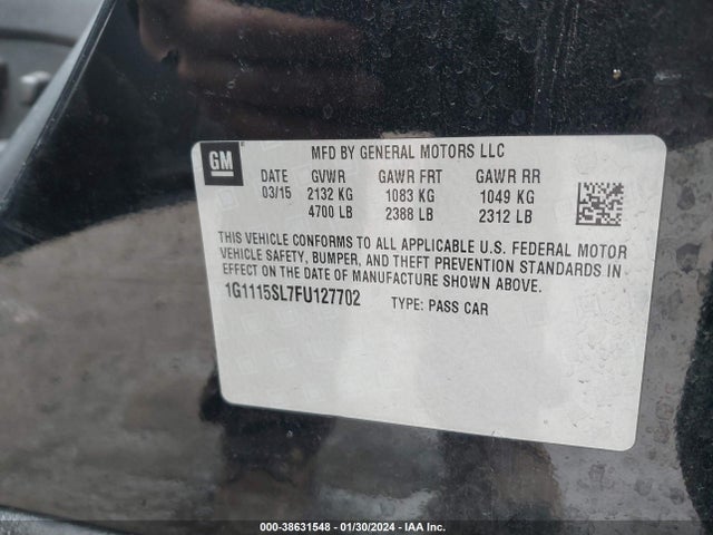 2015 CHEVROLET IMPALA 1LT VIN: 1G1115SL7FU127702