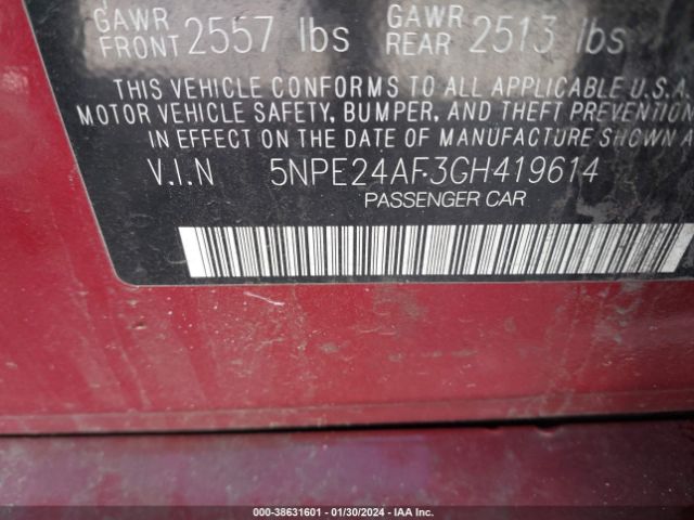 5NPE24AF3GH419614 Hyundai SONATA SE