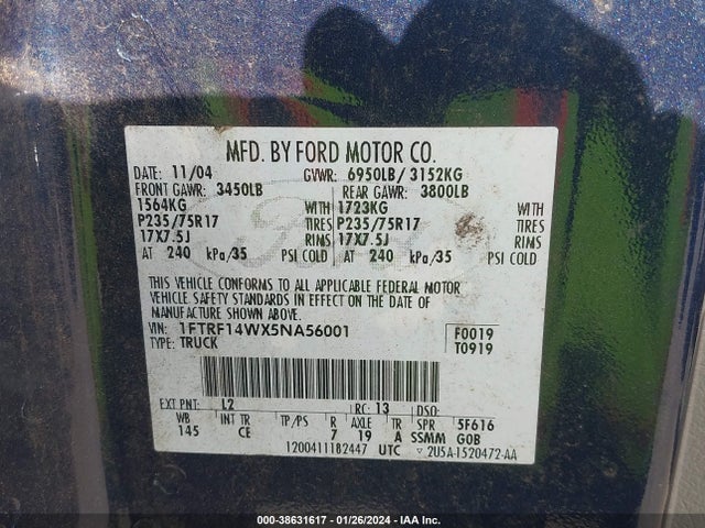 2005 FORD F-150 STX/XL/XLT VIN: 1FTRF14WX5NA56001