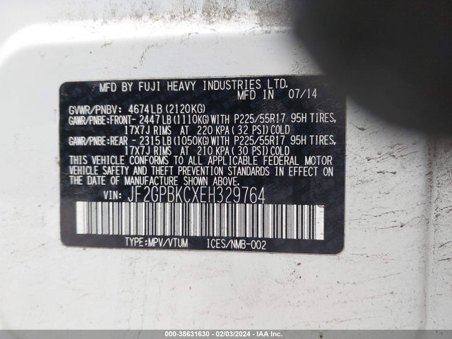 Subaru Xv Crosstrek Hybrid 2.0i Touring 2014 JF2GPBKCXEH329764 Image 9