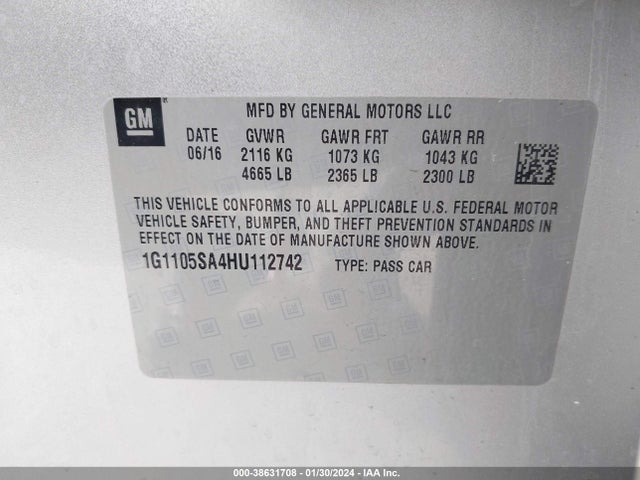Chevrolet IMPALA 1LT 2017 1G1105SA4HU112742 Image 9