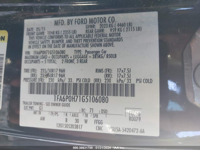 Ford FUSION SE 2016 1FA6P0H71G5106080 Image 9
