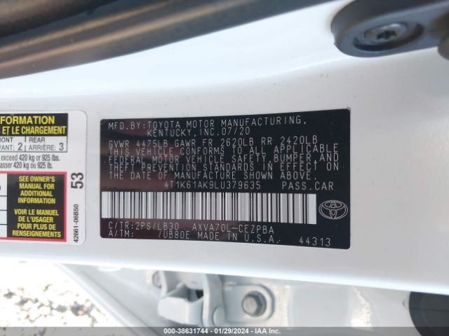 4T1K61AK9LU379635 Toyota CAMRY XSE