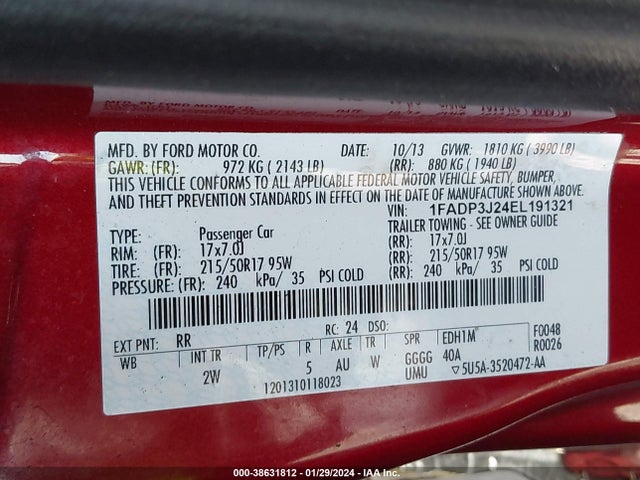 2014 FORD FOCUS TITANIUM VIN: 1FADP3J24EL191321