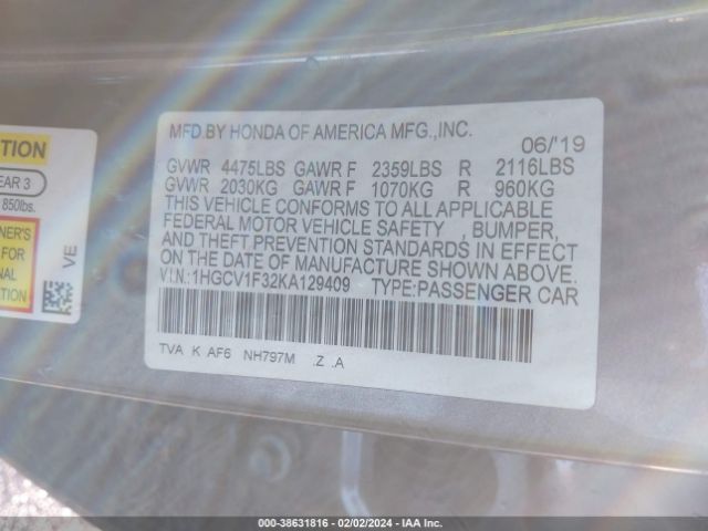 1HGCV1F32KA129409 Honda Accord Sport