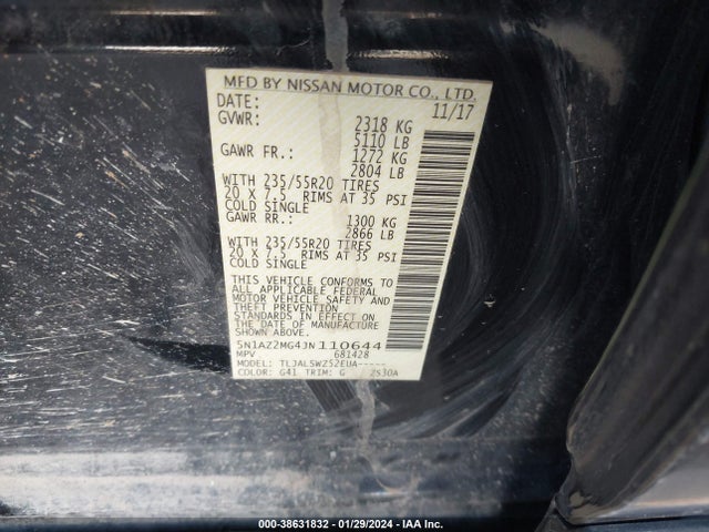 Nissan Murano Platinum 2018 5N1AZ2MG4JN110644 Image 9