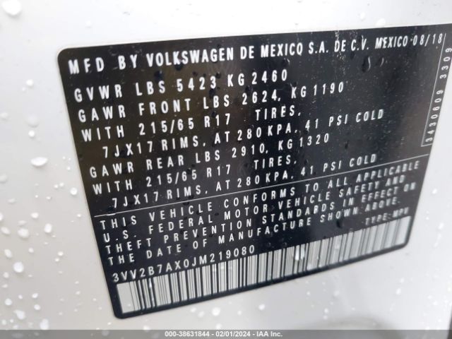 3VV2B7AX0JM219080 Volkswagen Tiguan 2.0t Se/2.0t Sel