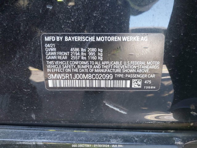 BMW 330I 2021 3MW5R1J00M8C02099 Image 9