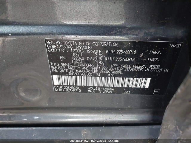 2020 TOYOTA RAV4 XSE HYBRID VIN: JTME6RFV0LJ001174