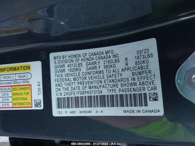 Honda Civic Touring 2023 2HGFE1F9XPH313104 Image 9