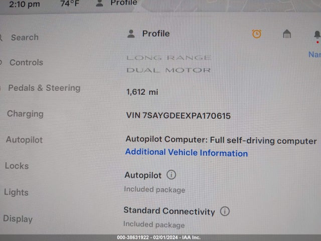 2023 TESLA MODEL Y AWD/LONG RANGE DUAL MOTOR ALL-WHEEL DRIVE VIN: 7SAYGDEEXPA170615
