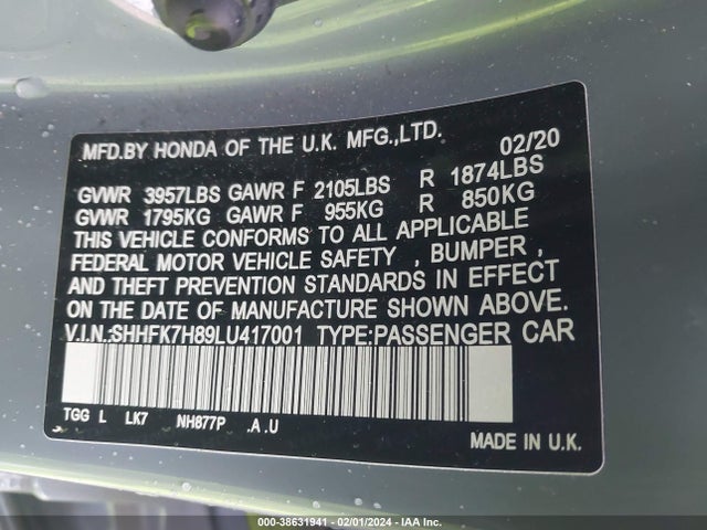 Honda l15ba 2020 SHHFK7H89LU417001 Image 22