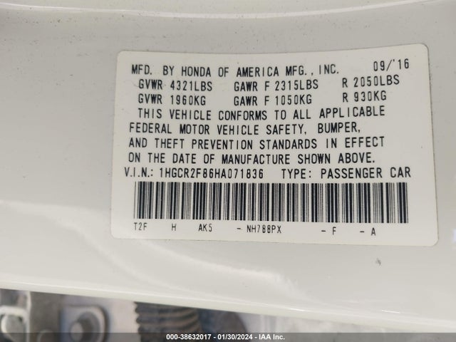 Honda Accord Ex-l 2017 1HGCR2F86HA071836 Image 9