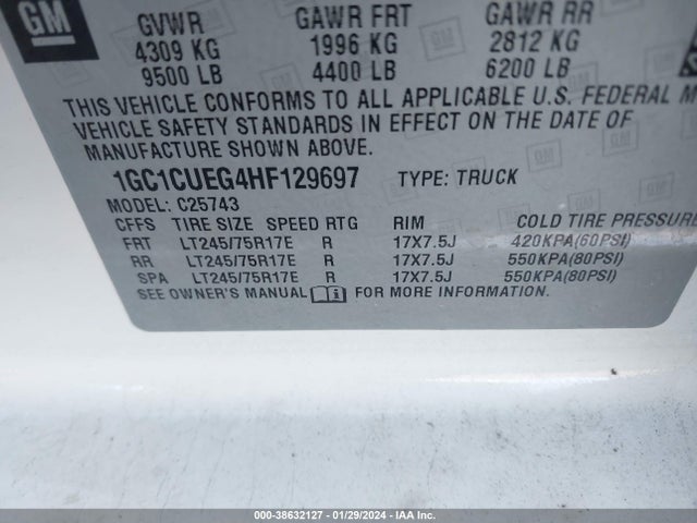 Chevrolet Silverado 2500hd Wt 2017 1GC1CUEG4HF129697 Image 9