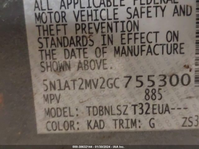 5N1AT2MV2GC755300 Nissan Rogue Sl