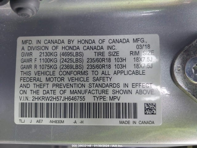 Honda CR-V EX 2018 2HKRW2H57JH646755 Image 9