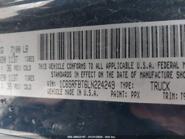 1C6SRFBT6LN224249 RAM 1500 Big Horn Quad Cab 4x4 6'4 Box