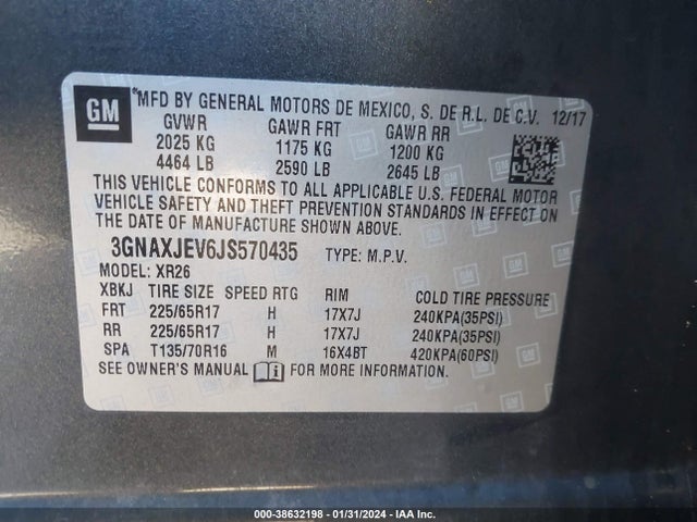 Chevrolet EQUINOX LT 2018 3GNAXJEV6JS570435 Image 9