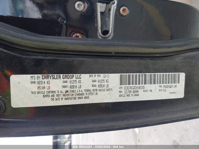 Продажа на аукционе авто 2012 Chrysler 300 Limited, vin: 2C3CCACG2CH182193, номер лота: 38632241
