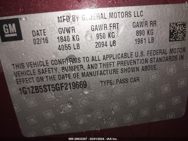 Chevrolet MALIBU LS 2016 1G1ZB5ST5GF219669 Image 9