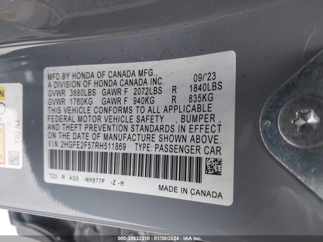 Honda Civic Sport 2024 2HGFE2F57RH511869 Image 9