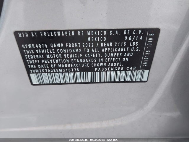3VW2K7AJ8EM318775 Volkswagen Jetta 2.0l S