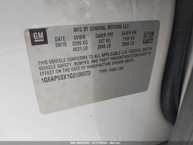 Cadillac Cts Standard 2016 1G6AP5SX1G0106073 Image 9