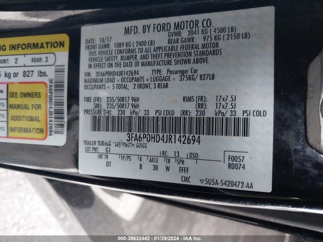 Ford FUSION SE 2018 3FA6P0HD4JR142694 Image 9