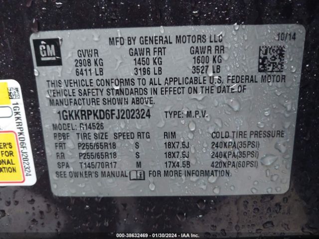 1GKKRPKD6FJ202324 GMC Acadia Sle-2