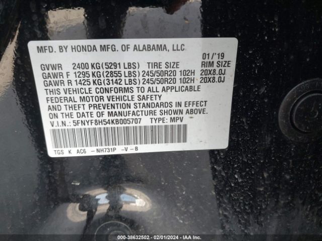 5FNYF8H54KB005707 Honda Passport Ex-l