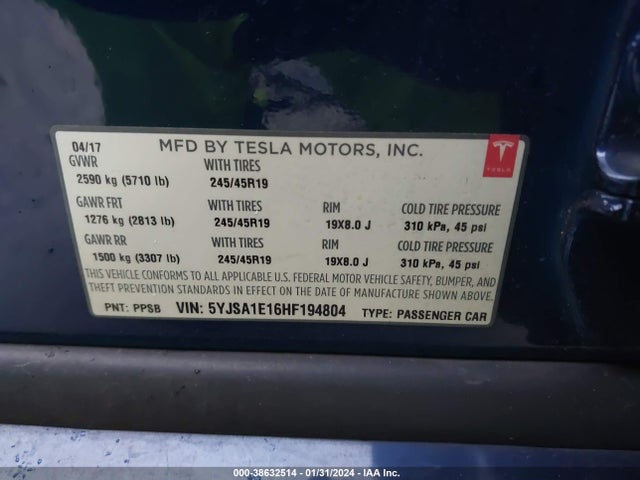 5YJSA1E16HF194804 Tesla Model S 60/75