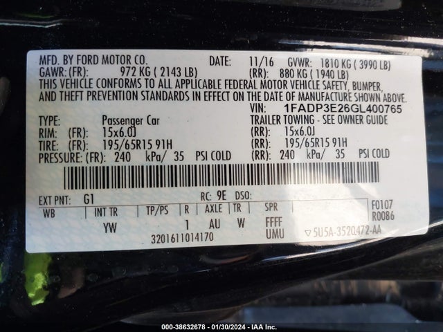 Ford FOCUS S 2016 1FADP3E26GL400765 Image 9