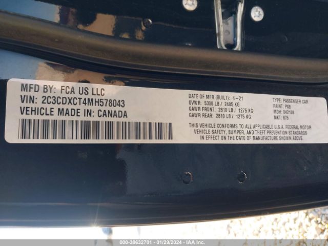 2C3CDXCT4MH578043 Dodge Charger R/t Rwd