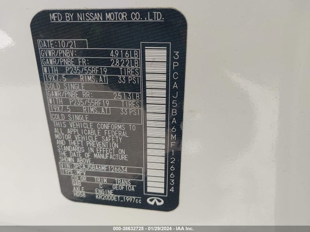 Infiniti Qx50 Luxe 2021 3PCAJ5BA6MF126634 Image 9