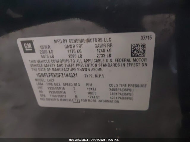 Chevrolet EQUINOX 1LT 2015 1GNFLFEK0FZ144321 Image 9