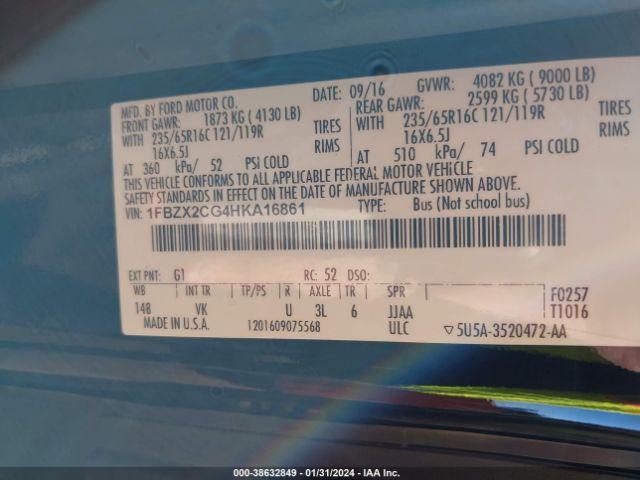 1FBZX2CG4HKA16861 Ford Transit-350 Xl