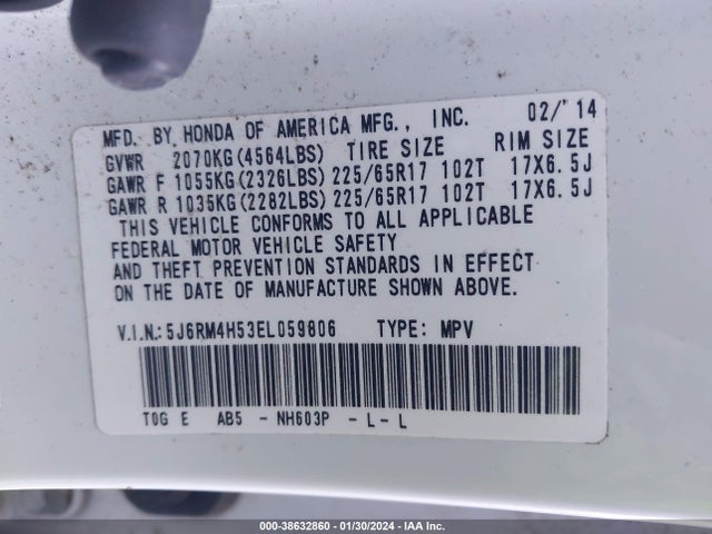 Honda CR-V EX 2014 5J6RM4H53EL059806 Image 9
