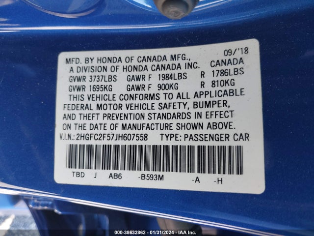 Honda Civic Lx 2018 2HGFC2F57JH607558 Image 9