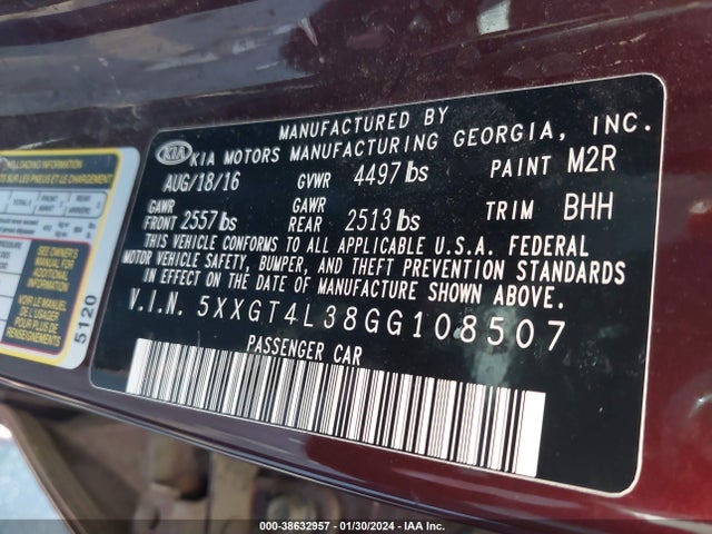 KIA Optima Lx 2016 5XXGT4L38GG108507 Image 9