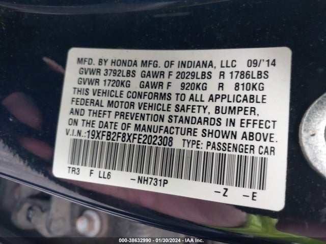 Honda CIVIC EX 2015 19XFB2F8XFE202308 Image 9
