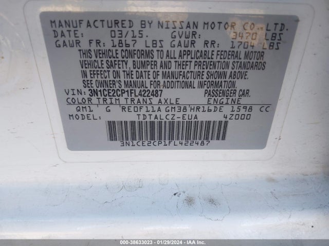 Nissan Versa Note S (sr)/s Plus/sl/sr/sv 2015 3N1CE2CP1FL422487 Image 9