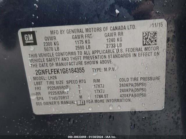 Chevrolet EQUINOX LT 2016 2GNFLFEK1G6184355 Image 9