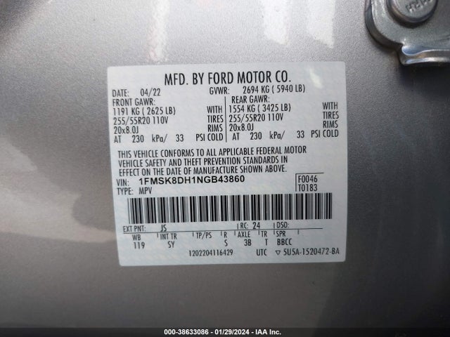Ford EXPLORER XLT 2022 1FMSK8DH1NGB43860 Image 9