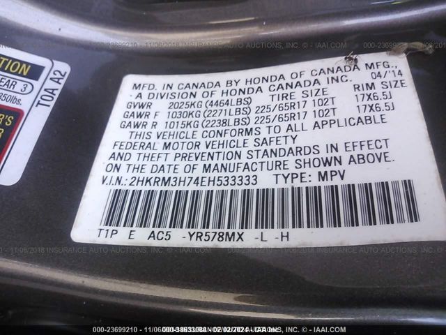 2HKRM3H74EH533333 Honda Cr-v Ex-l