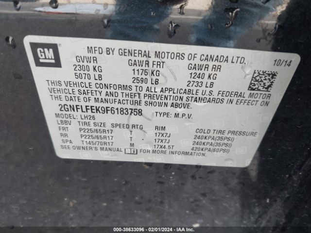 2GNFLFEK9F6183758 Chevrolet EQUINOX 1LT