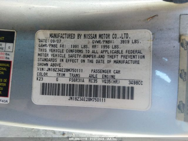 2008 NISSAN 350Z JN1BZ34E28M750111 Photo 8