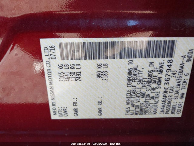 Nissan Maxima 3.5 Sl 2017 1N4AA6AP0HC367948 Image 9