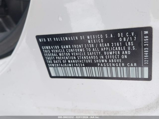 3VW2B7AJ8JM218234 Volkswagen Jetta 1.4t S
