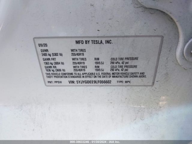 2020 TESLA MODEL Y 5YJYGDEE9LF056602 Photo 8